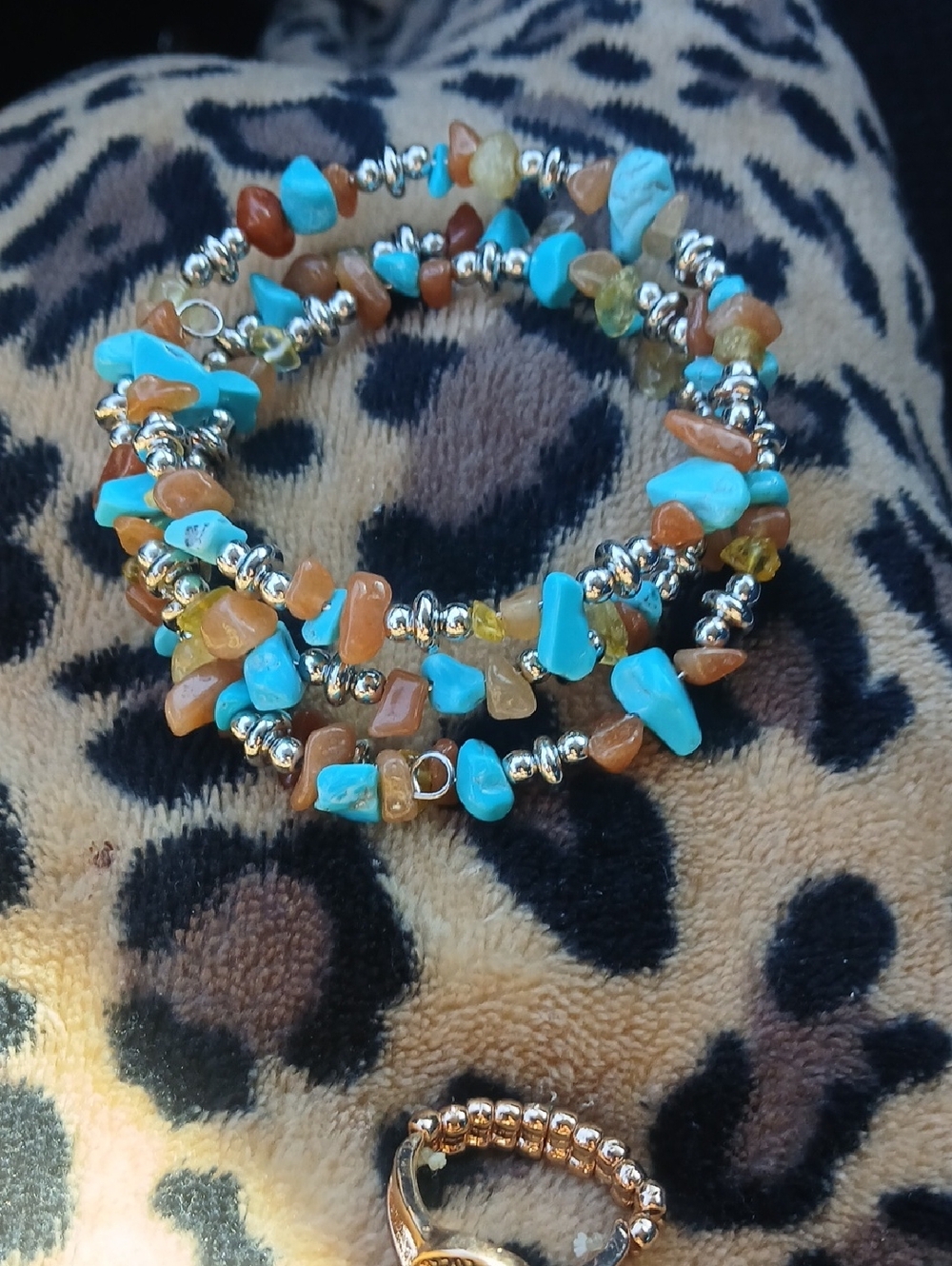 Beaded Turquoise & Amber Chip Wrap Bracelet by